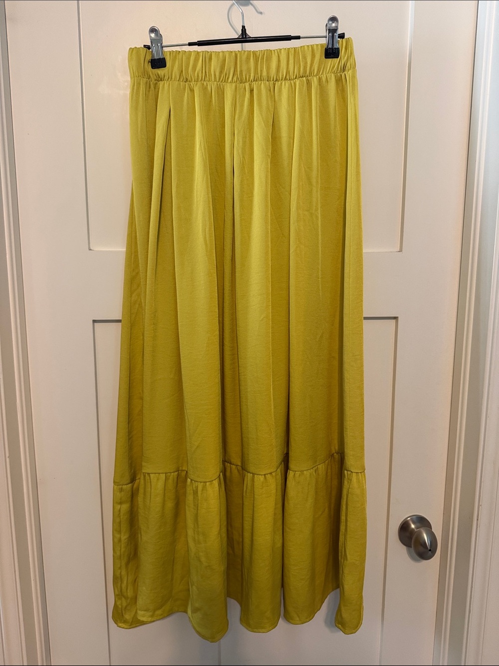 Tyche Bright Yellow Elastic-Waist Boho Festival Fairy Satin Maxi Skirt Size M - Picture 4 of 6